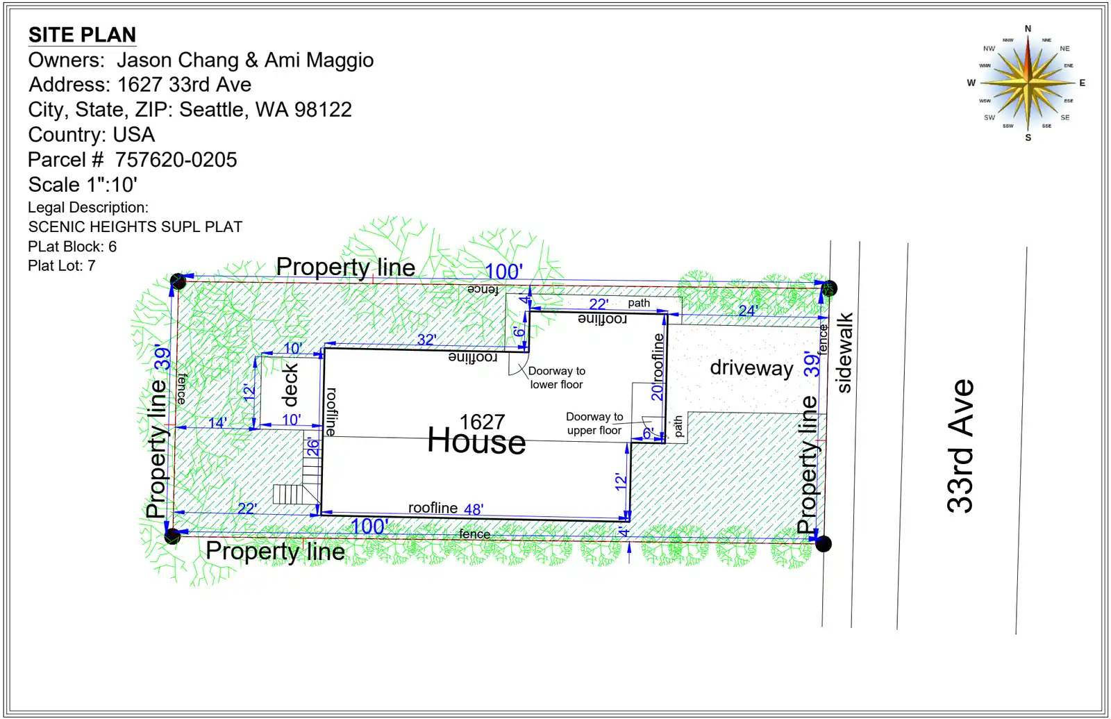 Site plan for 1627 B 33rd Ave