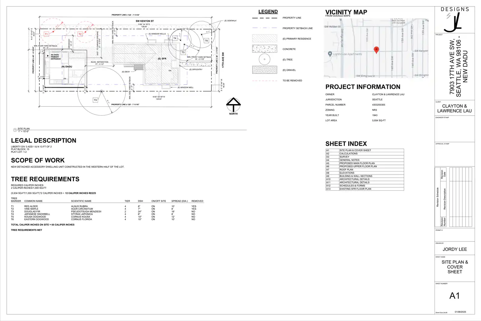 Site plan for 1705 SW Kenyon St