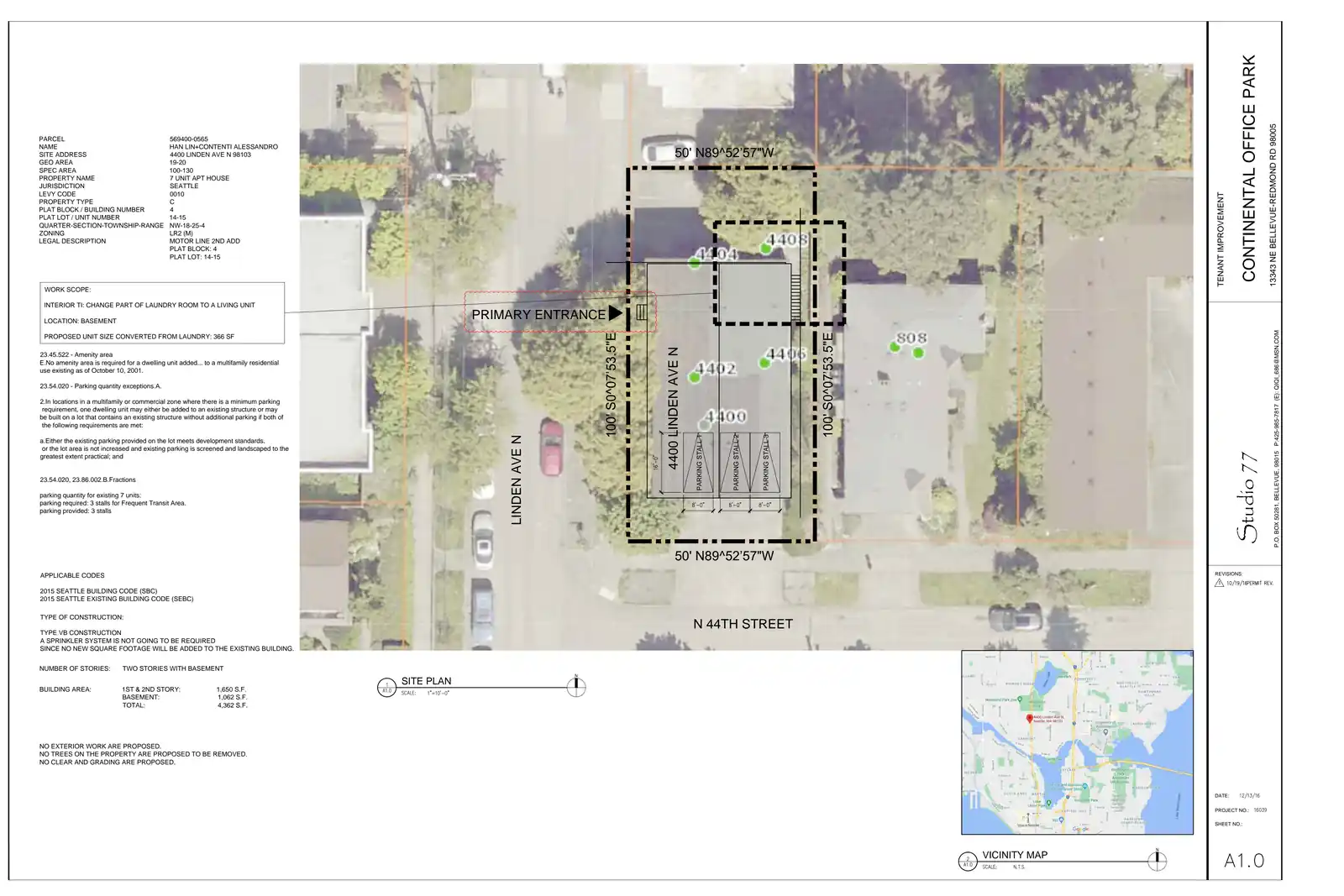 Site plan for 4400 Linden Ave N