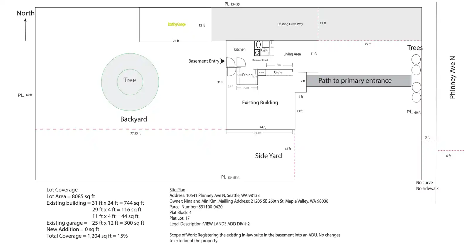 Site plan for 10541 Phinney Ave N