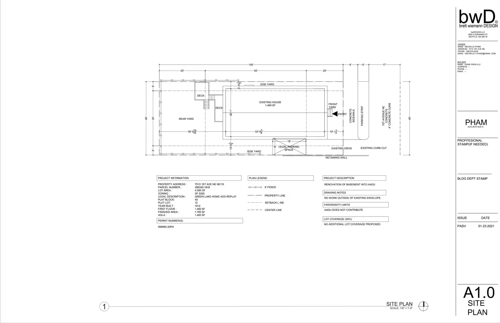 Site plan for 7513 1st Ave NE