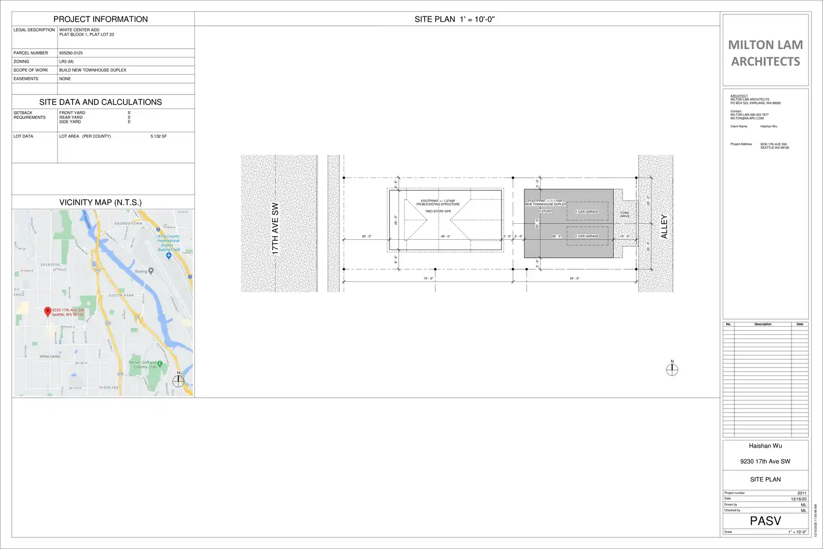 Site plan for 9230 17th Ave SW