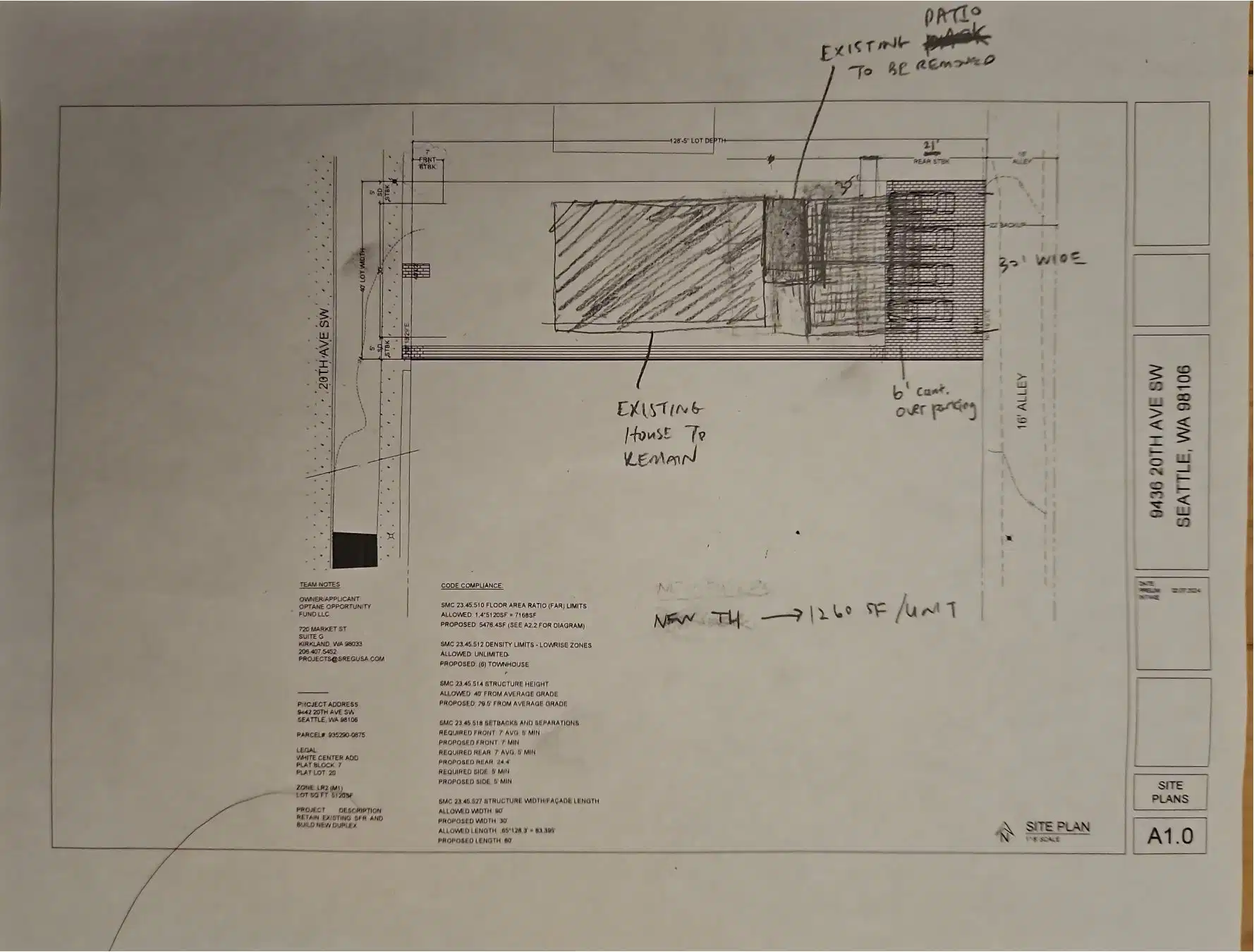 Site plan for 9436 20th Ave SW