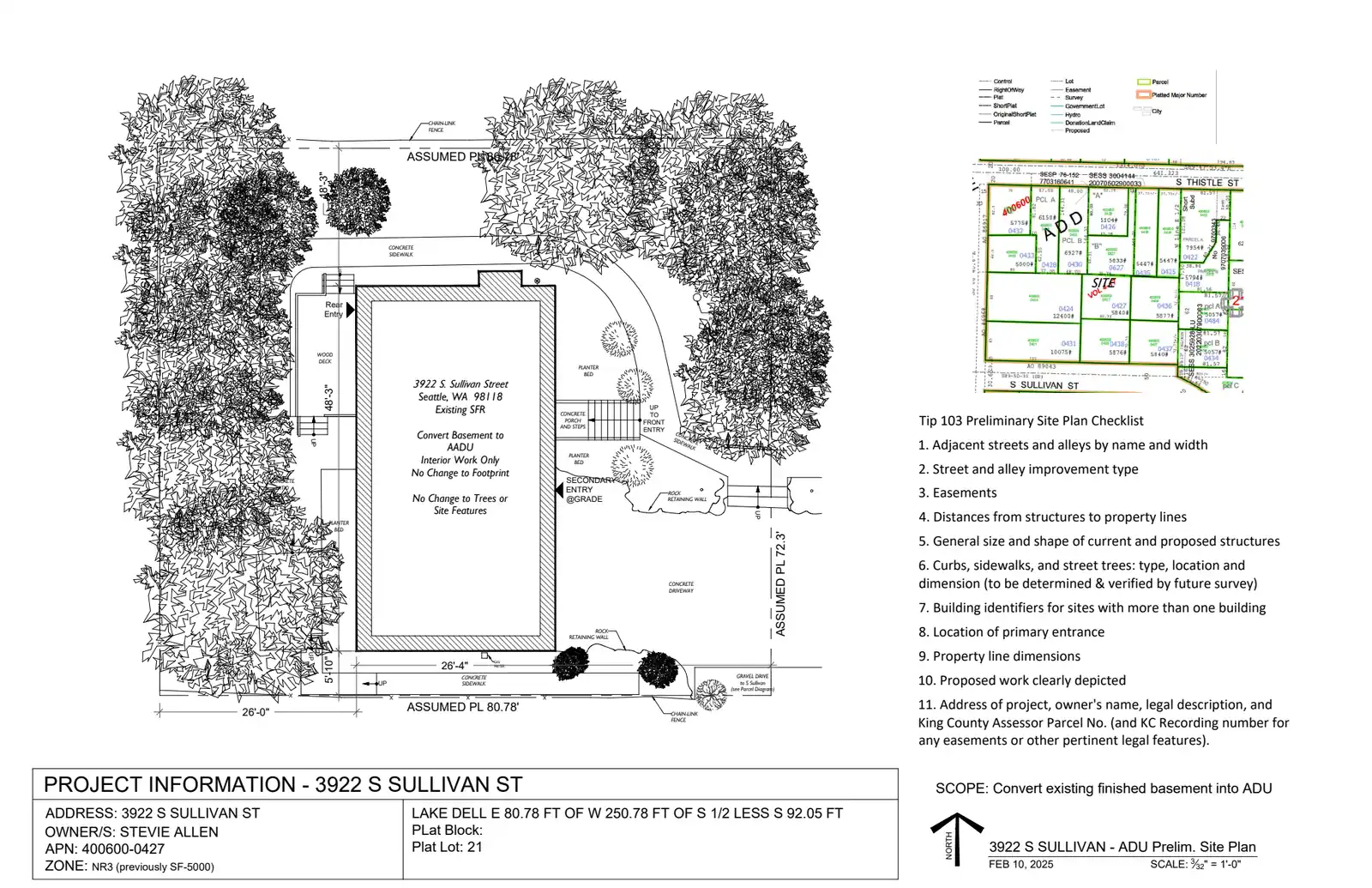 Site plan for 3922 S Sullivan St