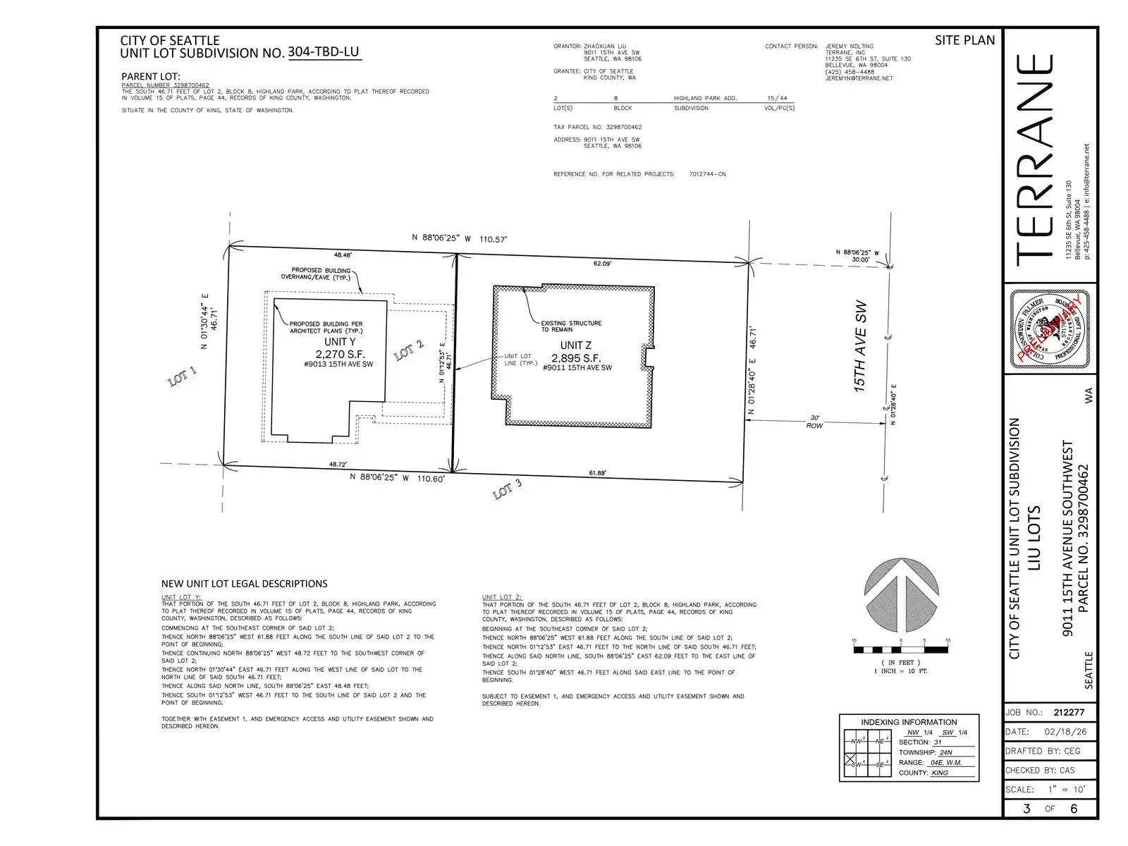 Site plan for 9011 15th Ave SW