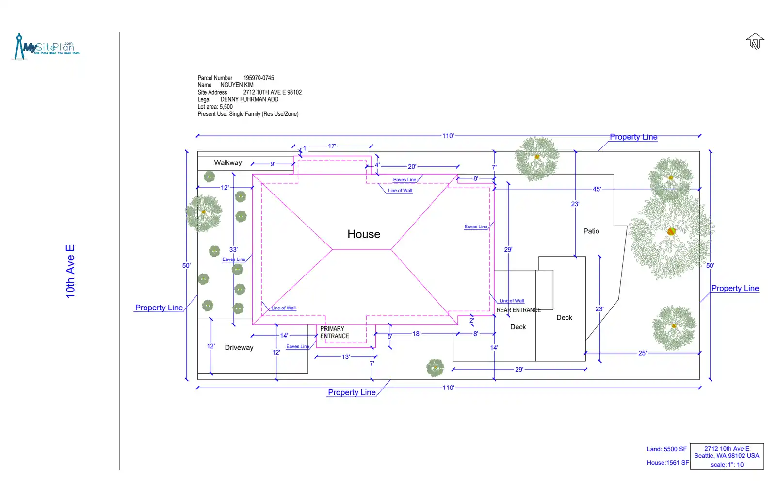 Site plan for 2712 10th Ave E