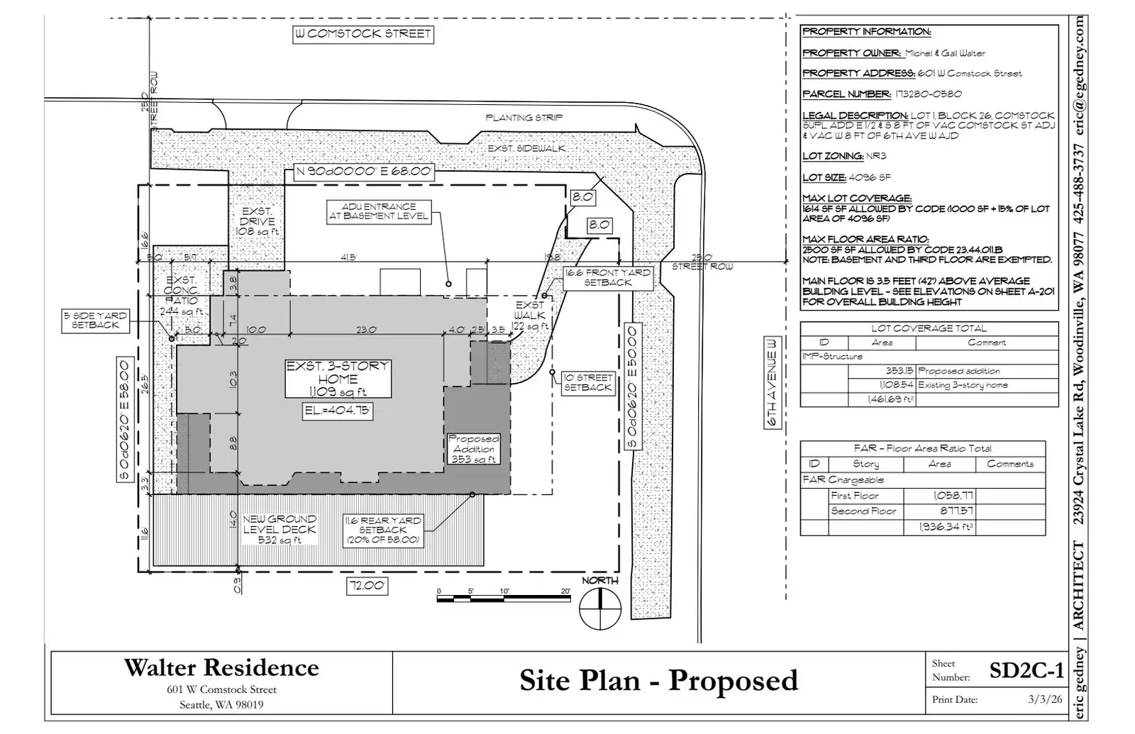 Site plan for 601 W Comstock St