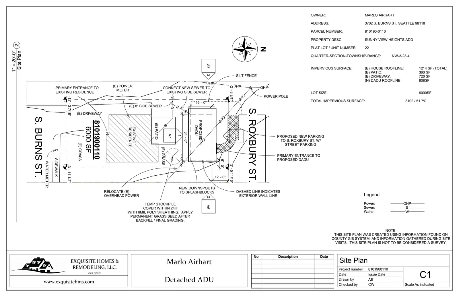 Site plan for 3702 S Burns St