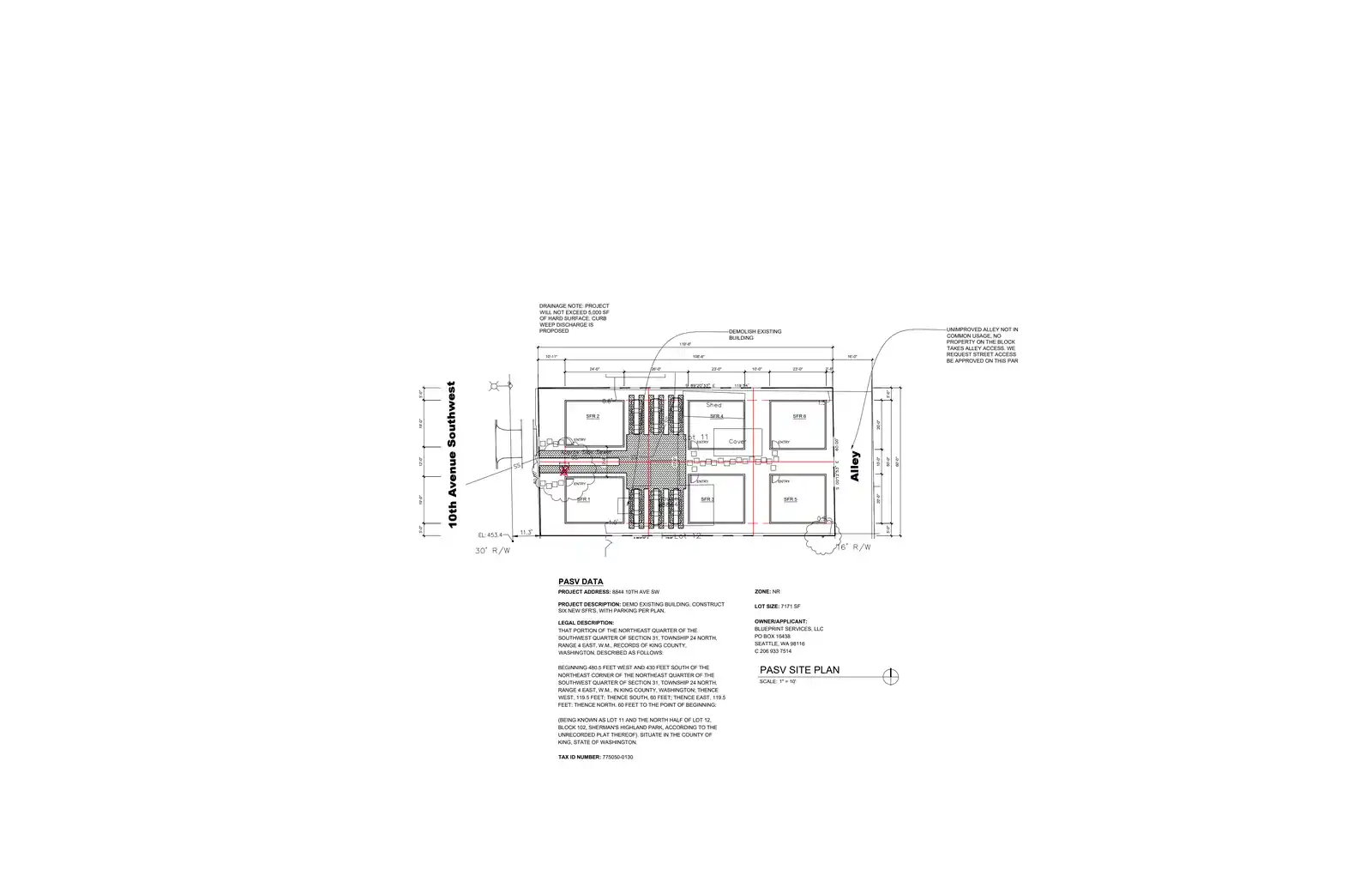 Site plan for 8844 10th Ave SW