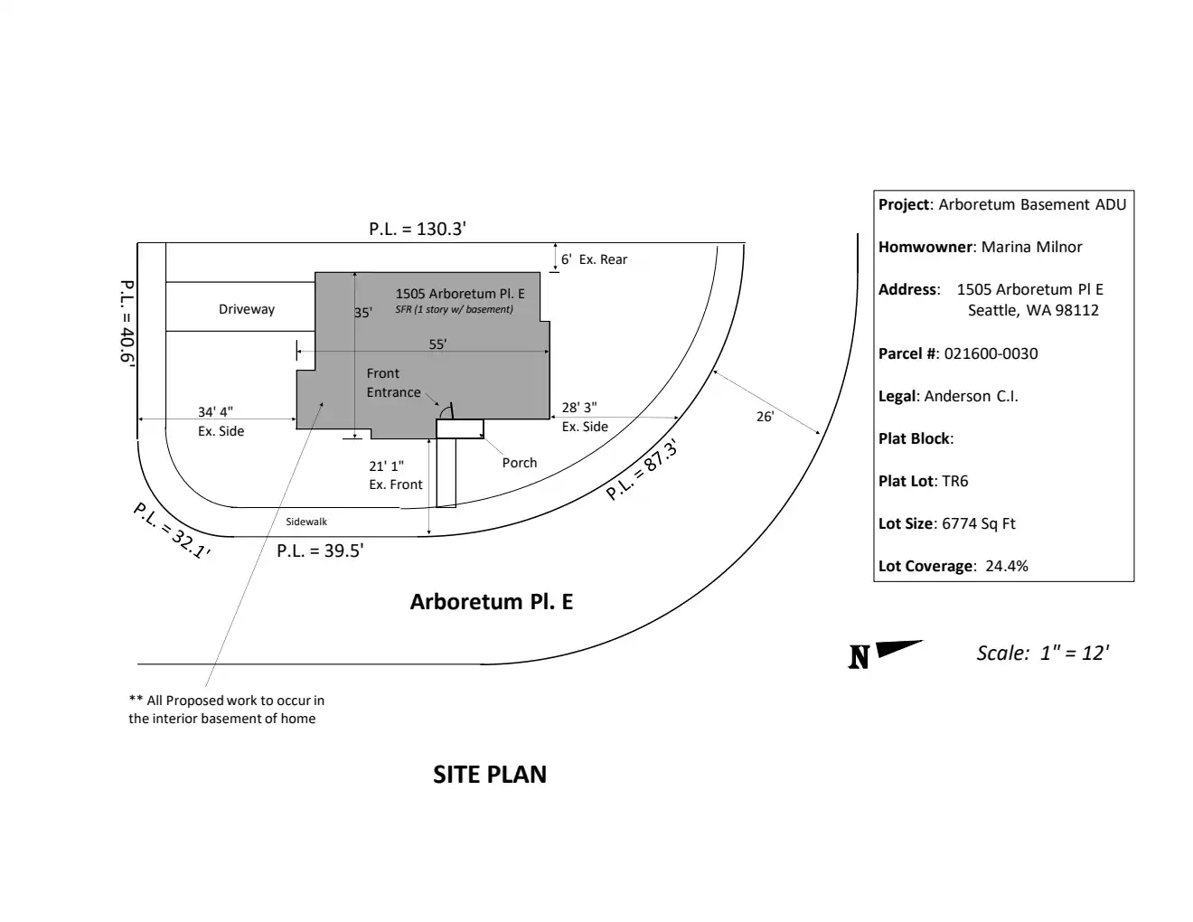 Site plan for 1505 Arboretum Pl E