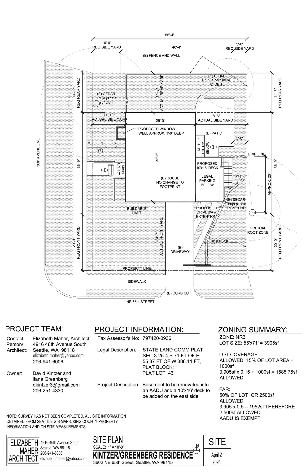 Site plan for 3602 B NE 65th St
