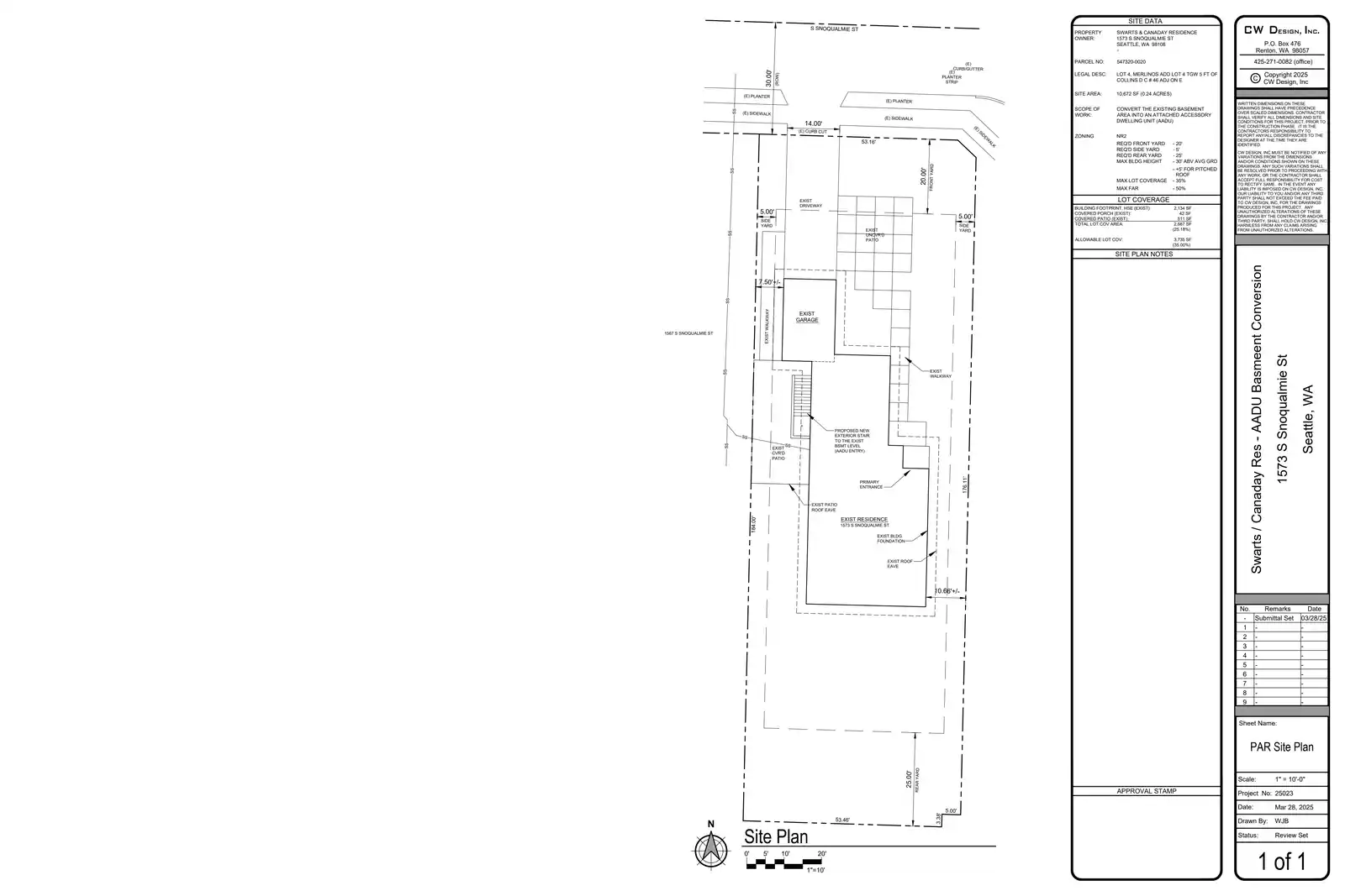 Site plan for 1573 S Snoqualmie St