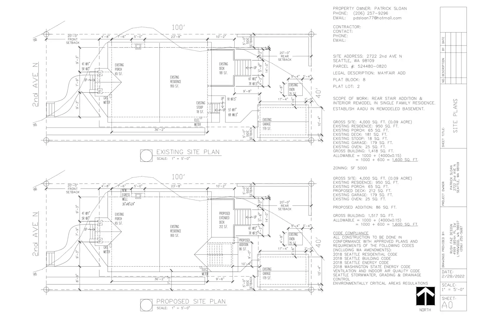 Site plan for 2722 2nd Ave N