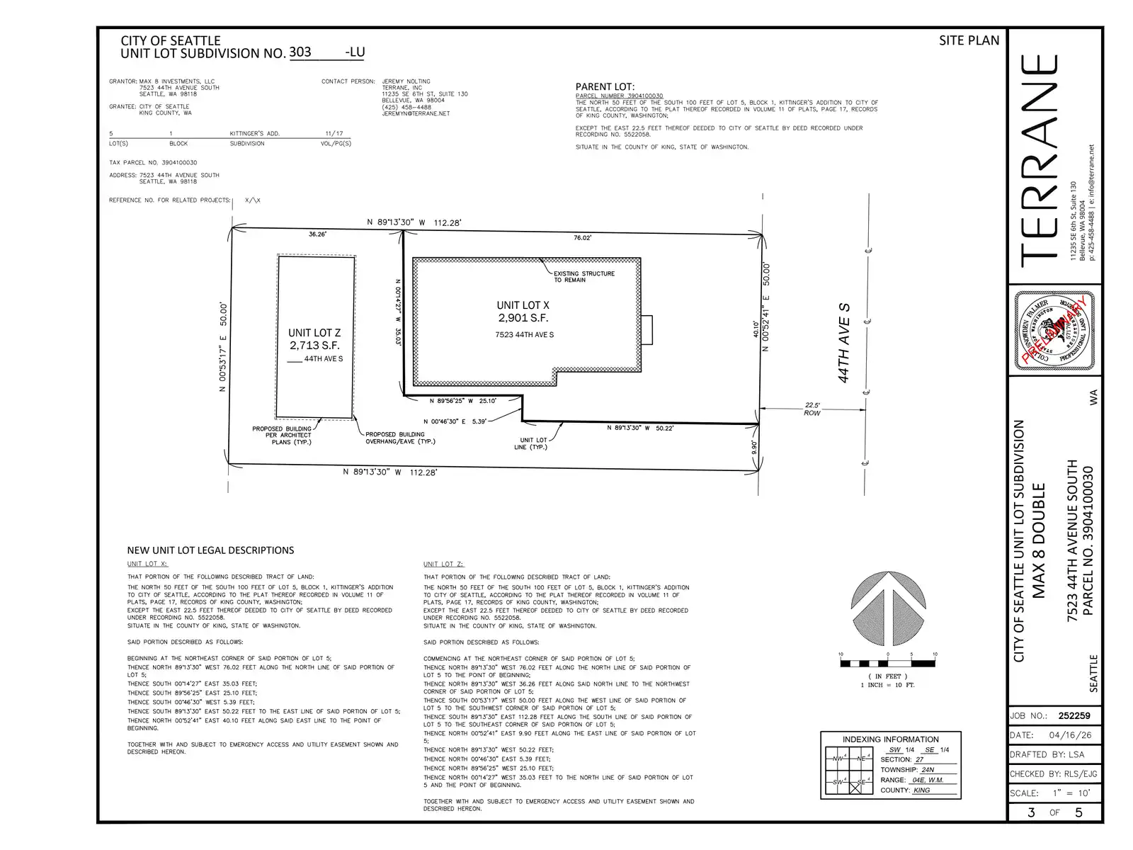 Site plan for 7523 44th Ave S