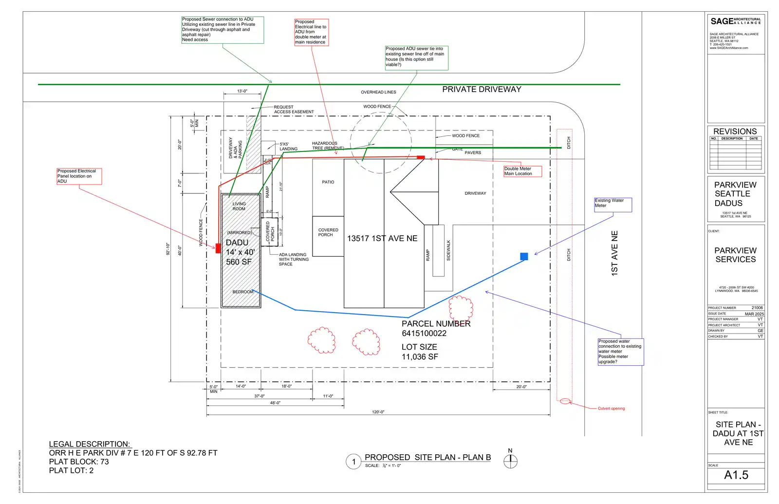 Site plan for 13517 1st Ave NE