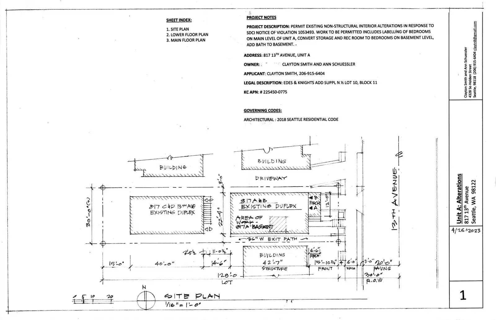 Site plan for 817 A 13th Ave