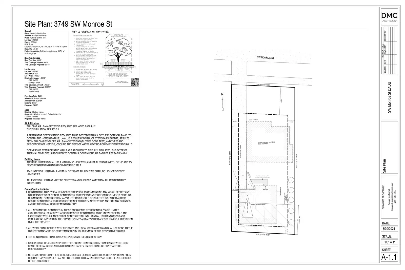 Site plan for 3749 SW Monroe St