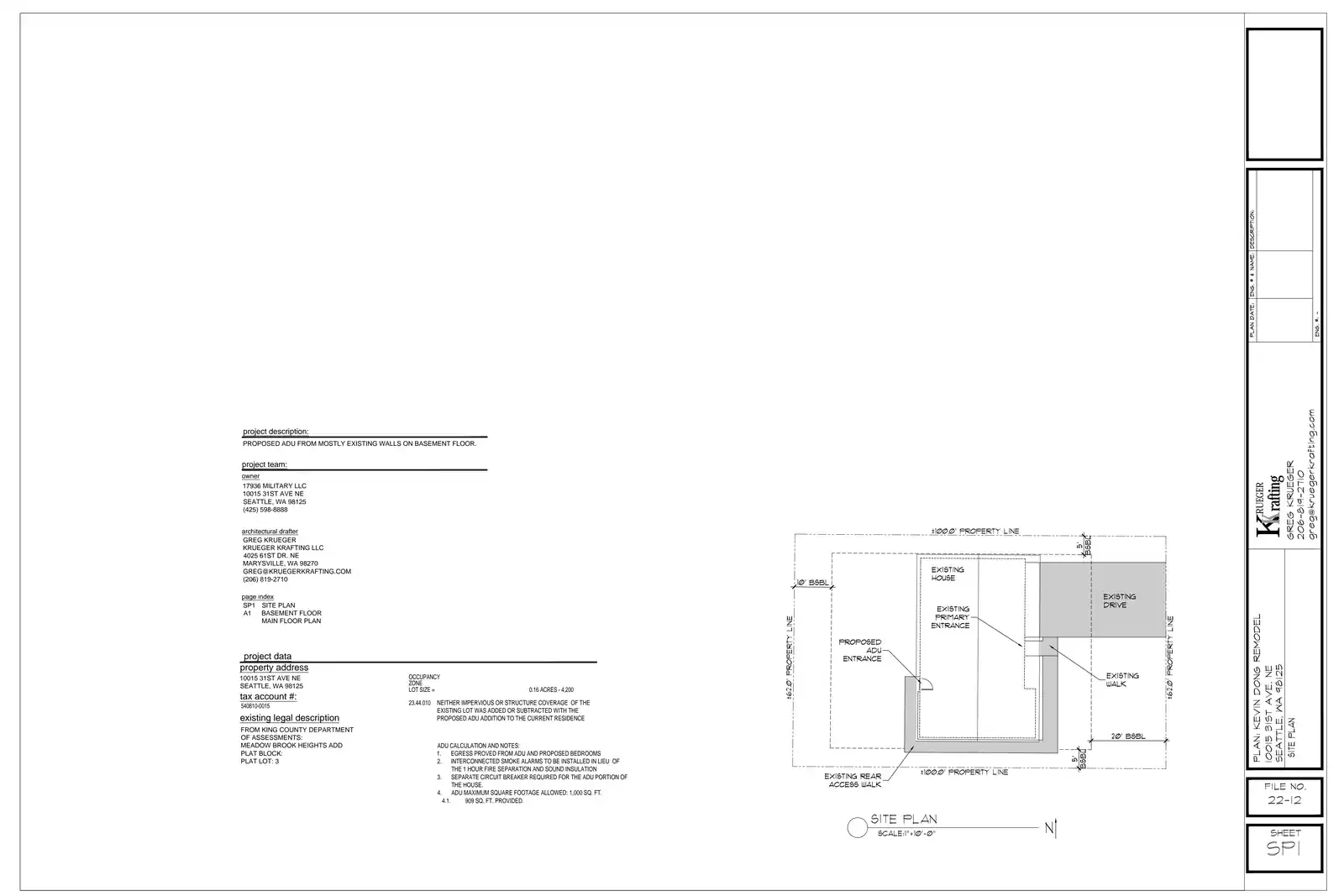 Site plan for 10015 31st Ave NE