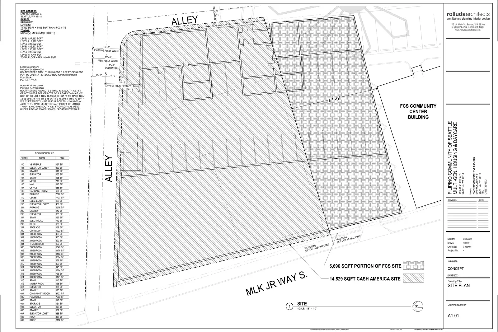 Site plan for 5718 M L King Jr Way S
