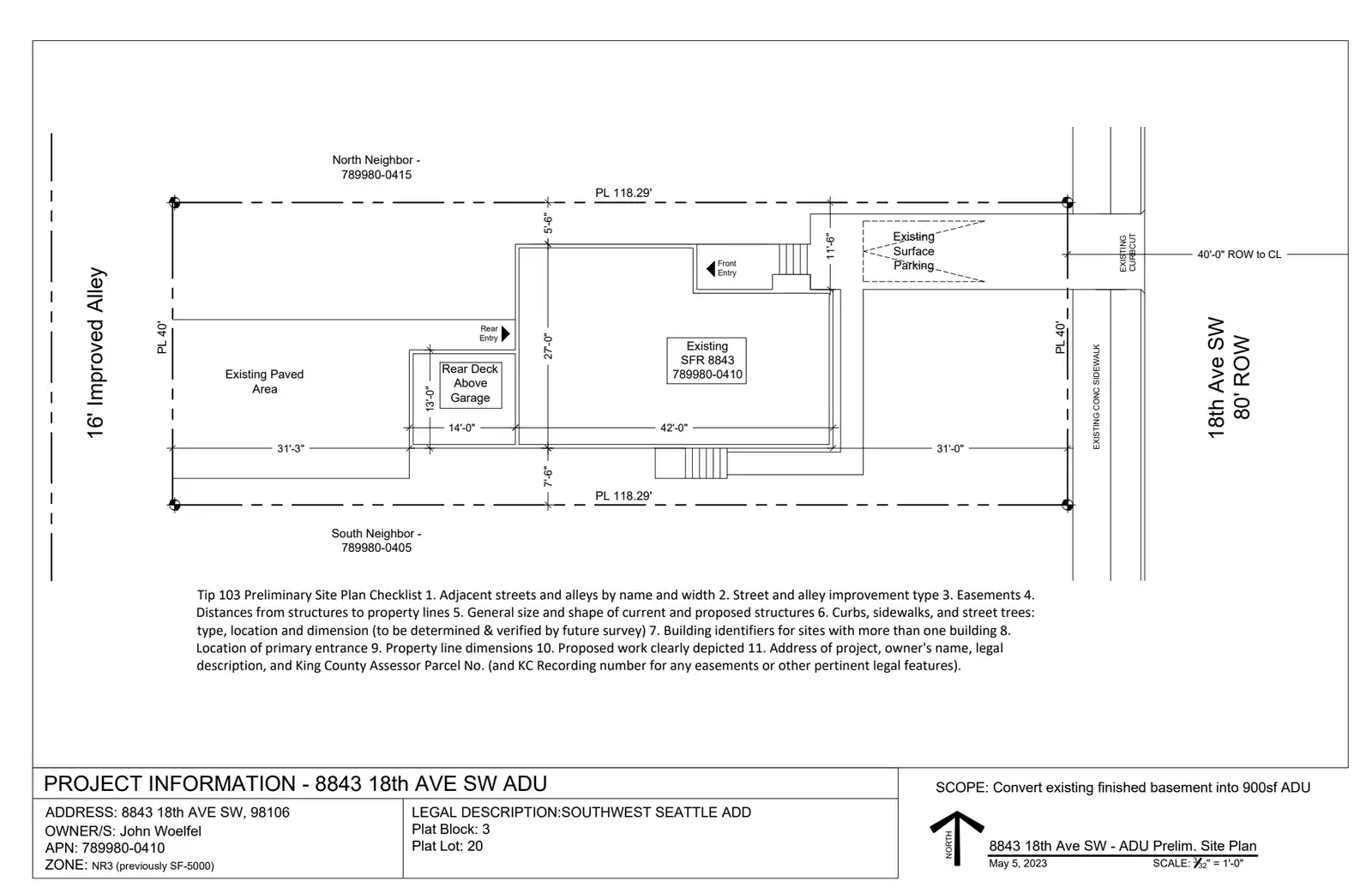 Site plan for 8843 18th Ave SW