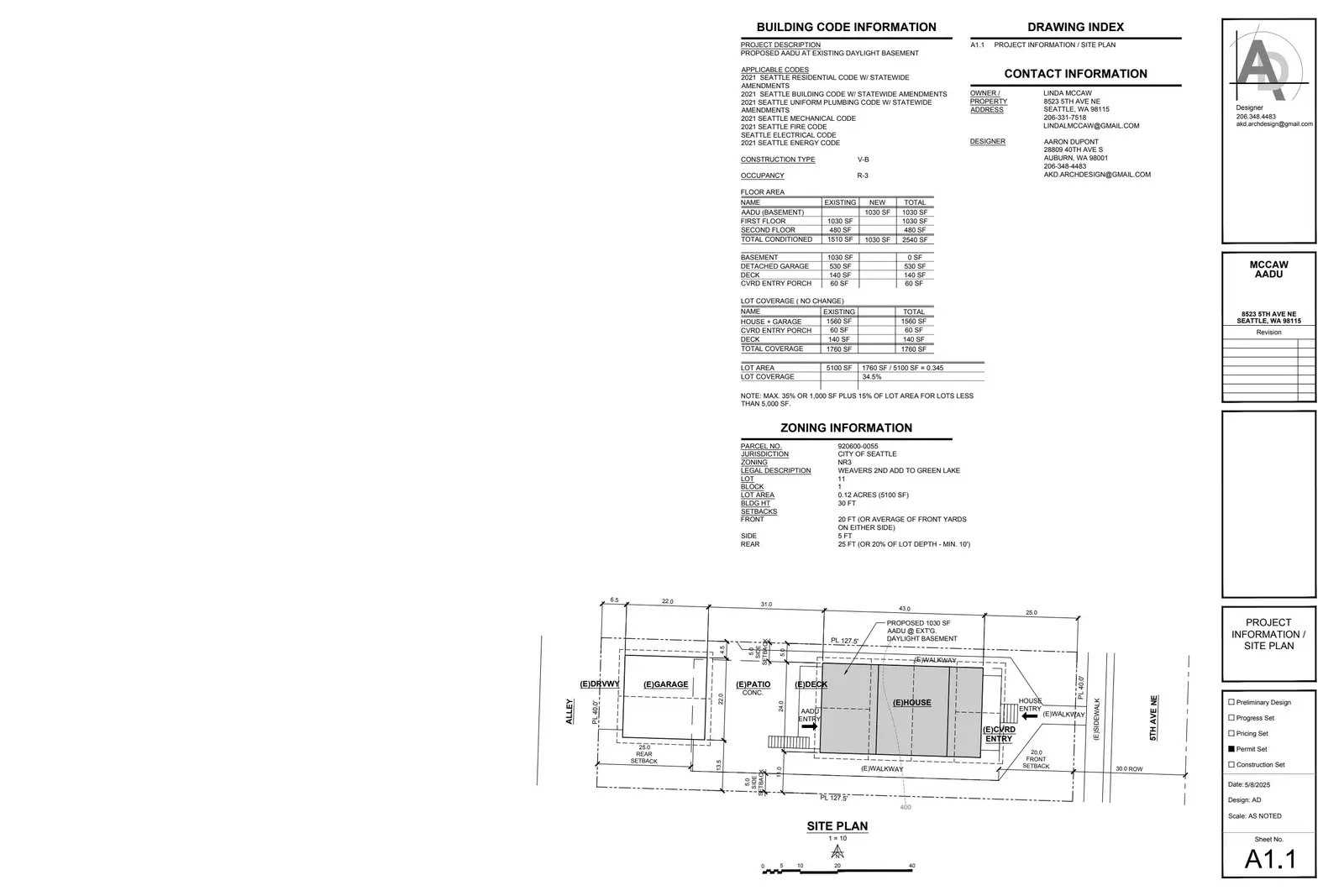 Site plan for 8523 5th Ave NE