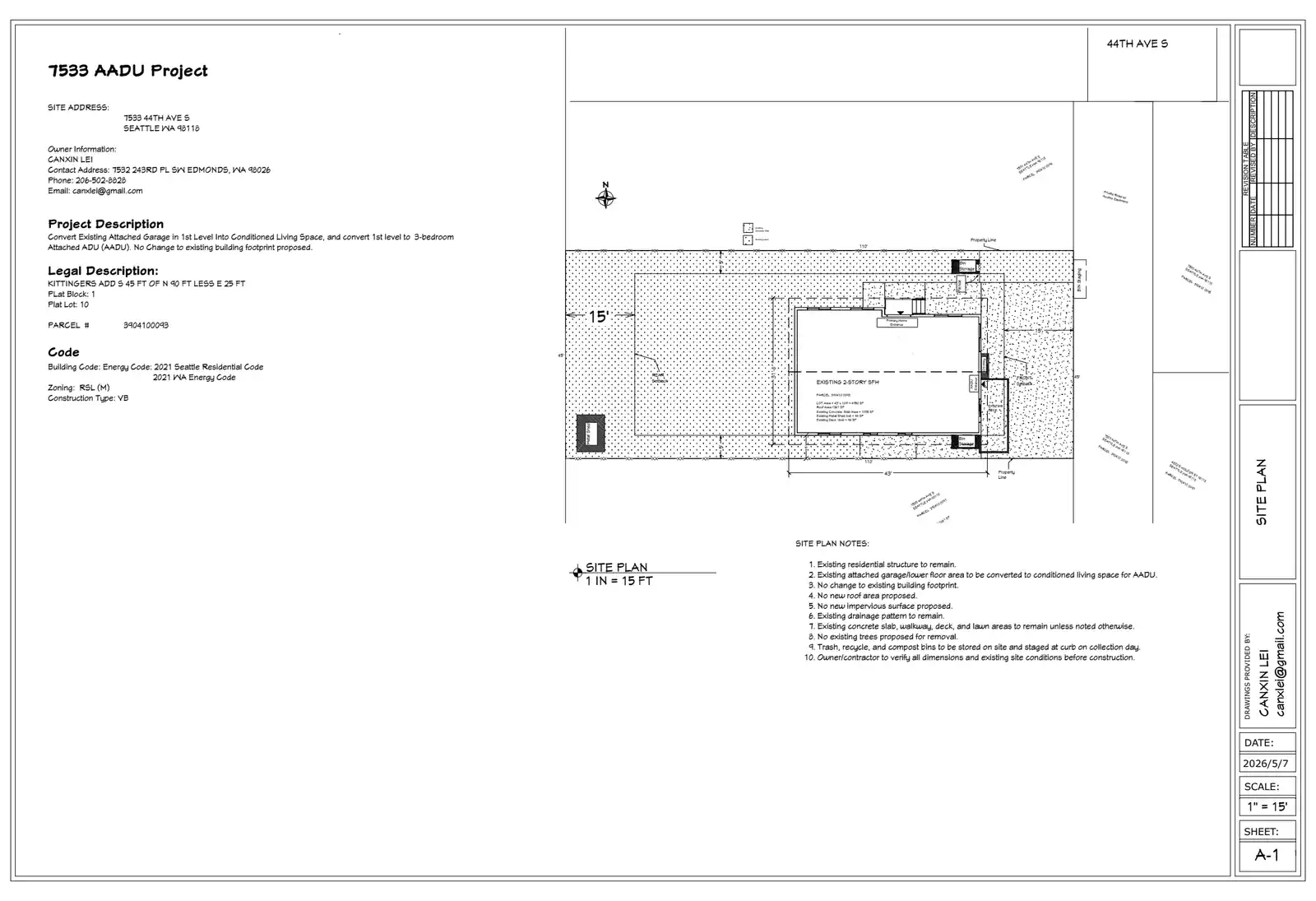 Site plan for 7533 44th Ave S