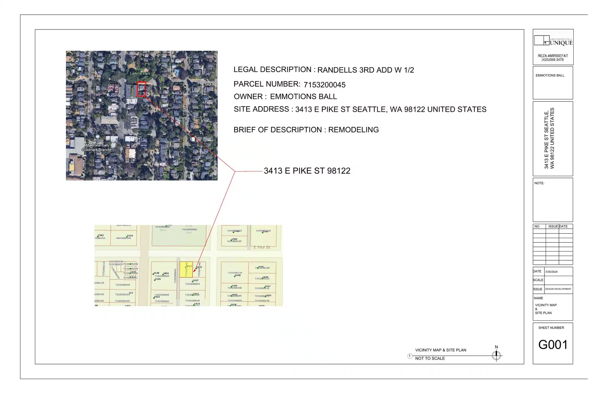 Site plan for 3413 E Pike St
