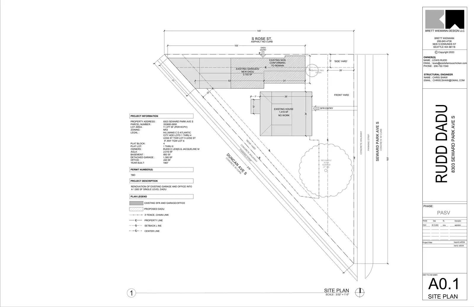 Site plan for 8303 Seward Park Ave S