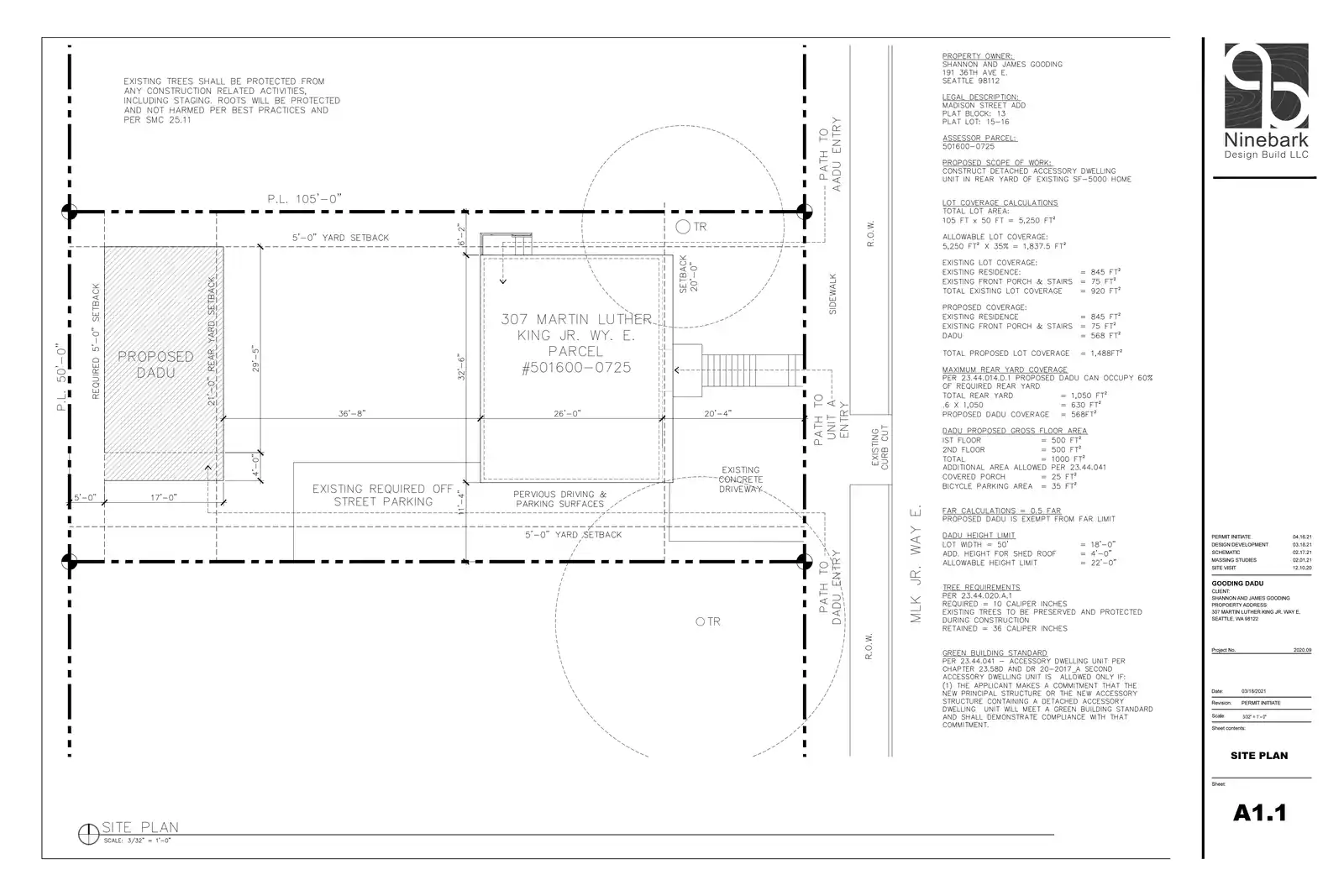 Site plan for 307 M L King Jr Way E