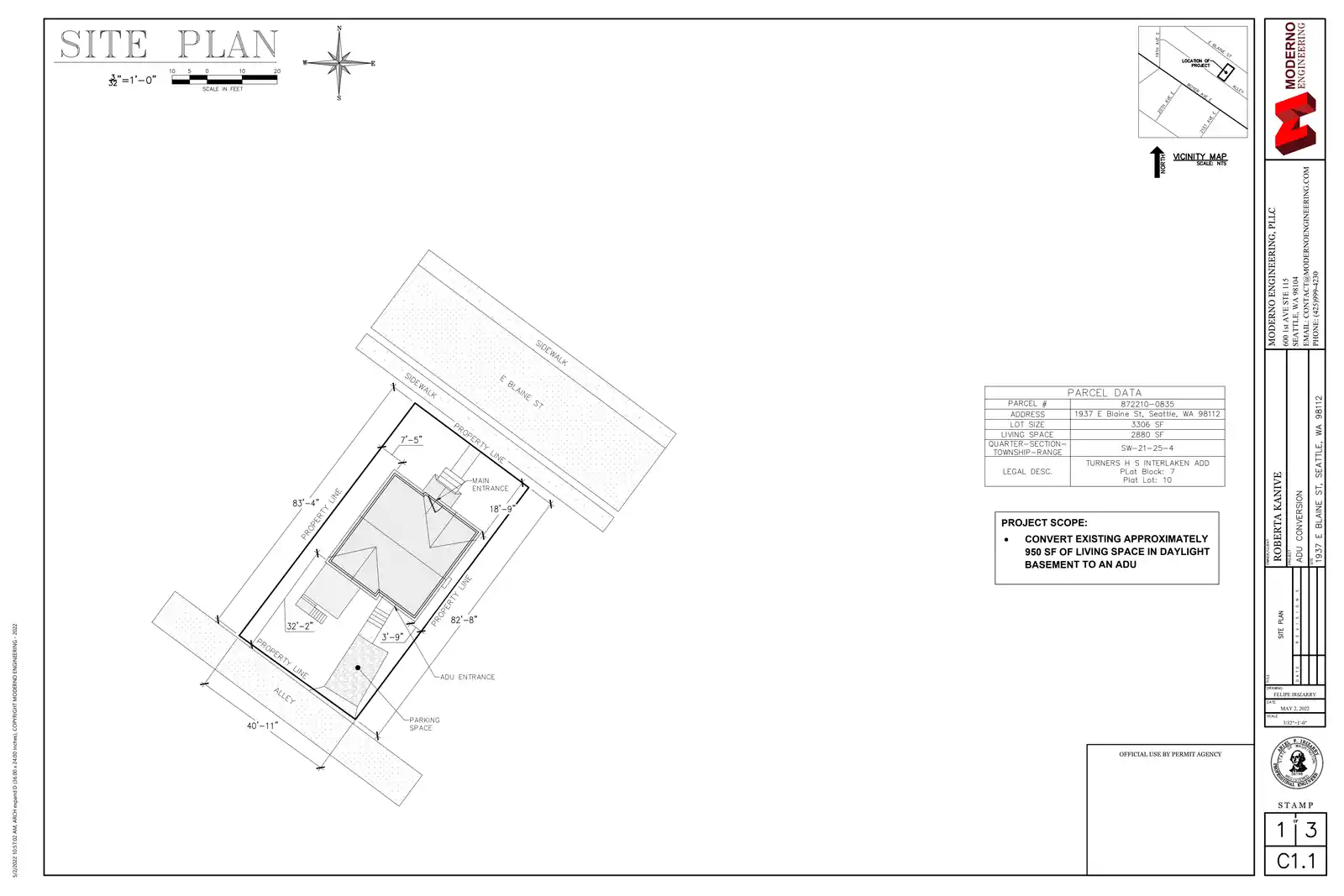 Site plan for 1937 E Blaine St