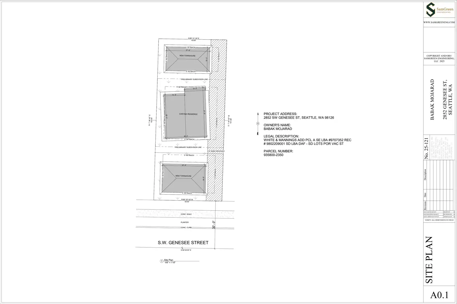 Site plan for 2852 SW Genesee St
