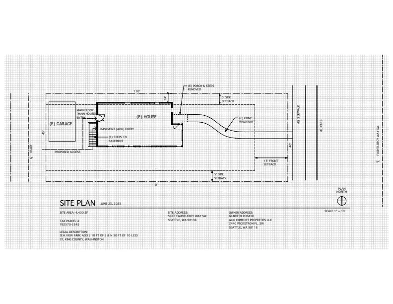 Site plan for 5945 B Fauntleroy Way SW
