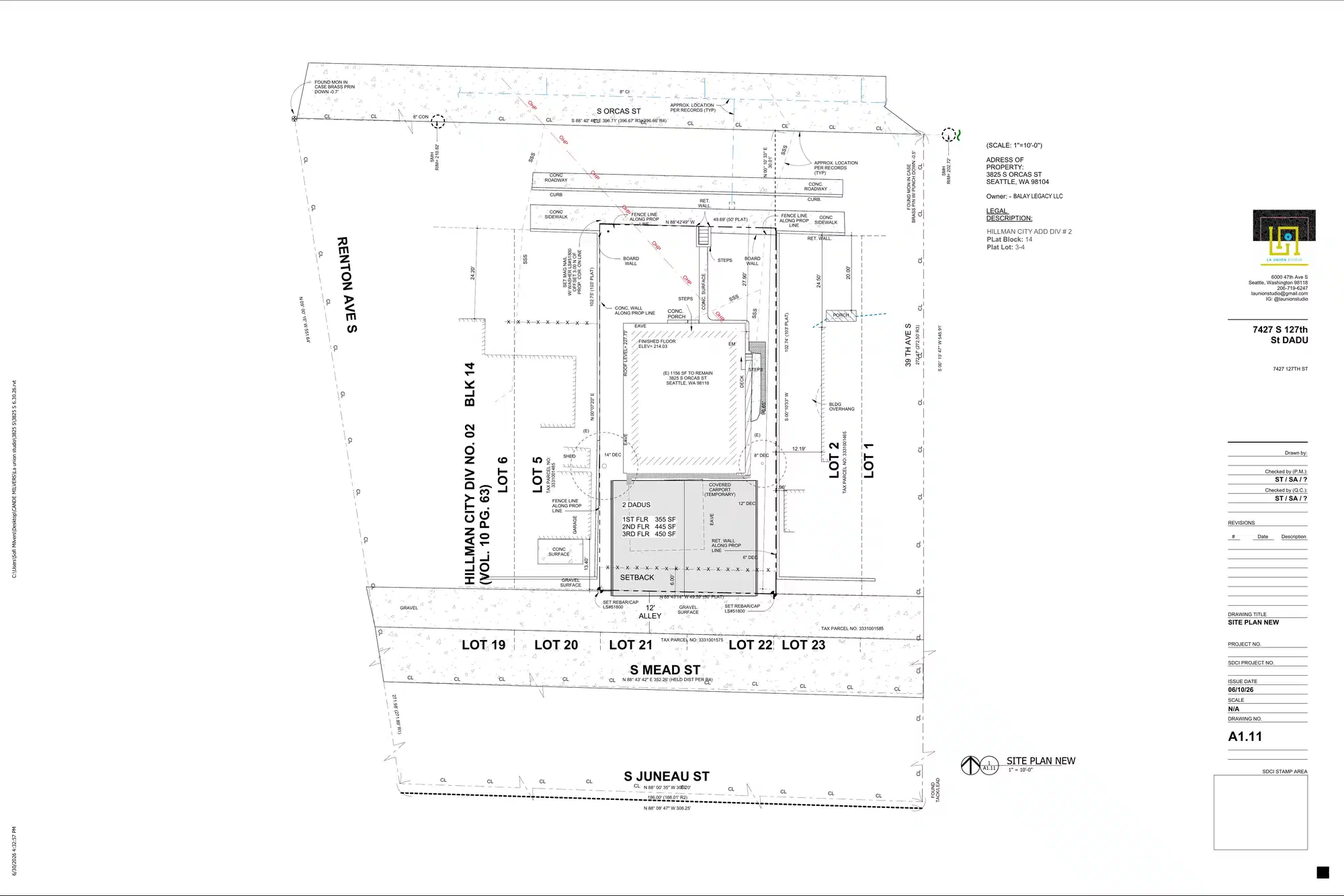 Site plan for 3825 S Orcas St