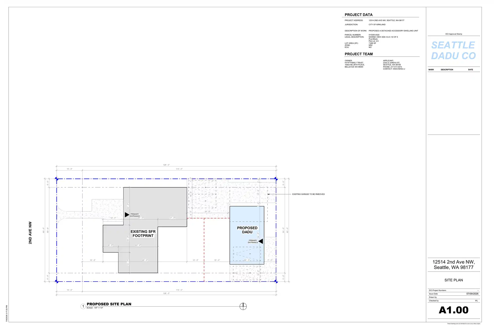 Site plan for 12514 2nd Ave NW