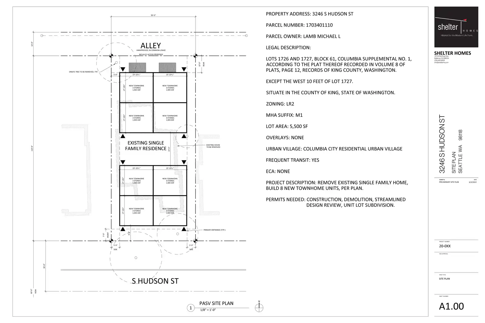 Site plan for 3246 S Hudson St