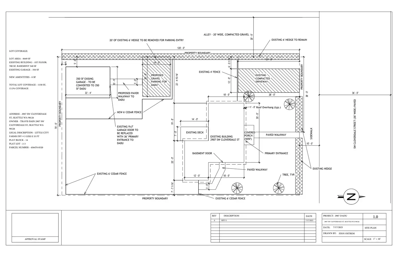 Site plan for 2907 SW Cloverdale St