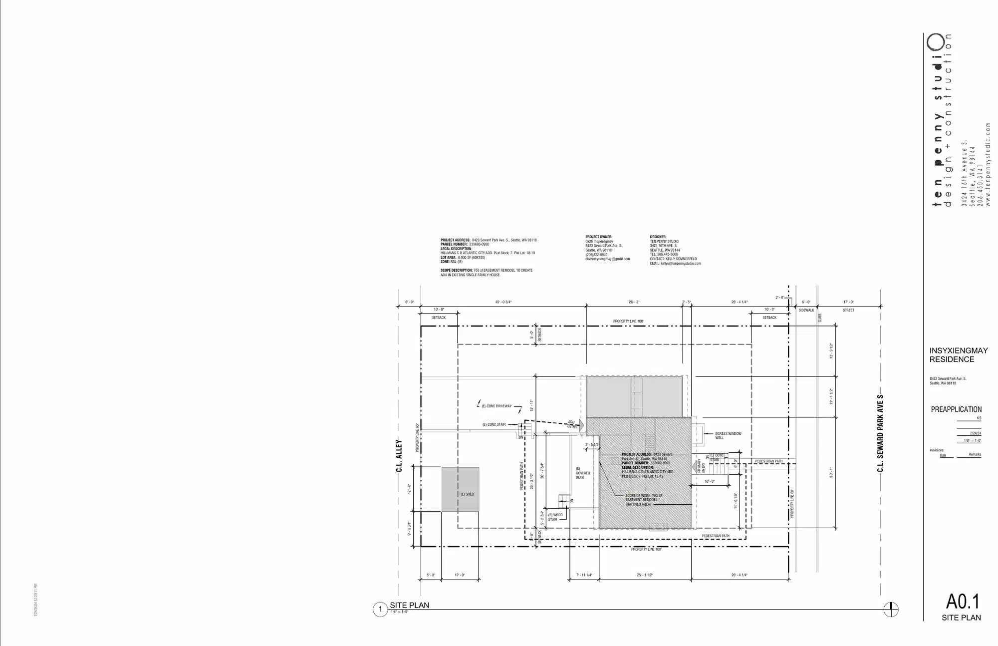 Site plan for 8423 Seward Park Ave S