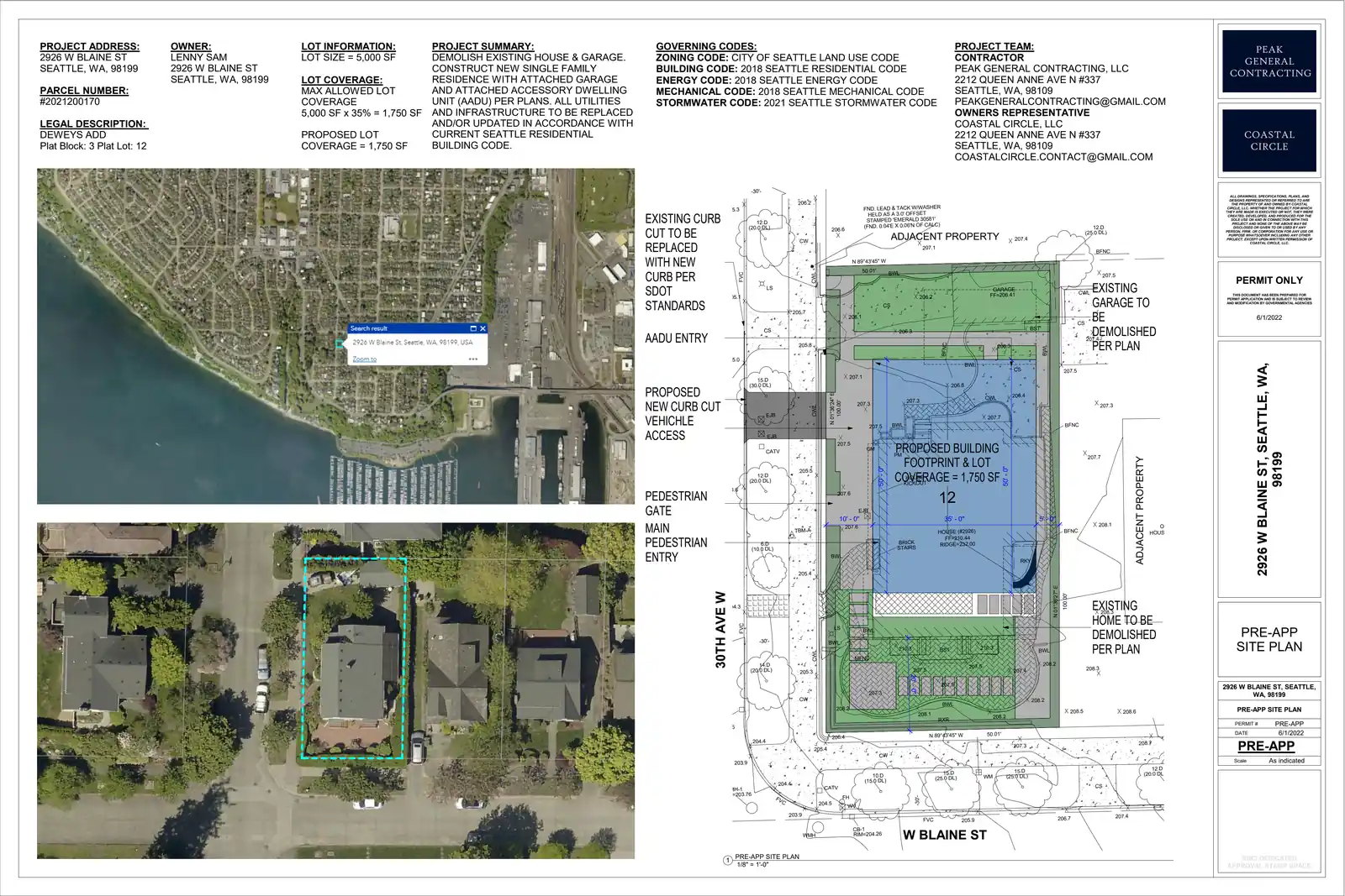 Site plan for 2926 W Blaine St