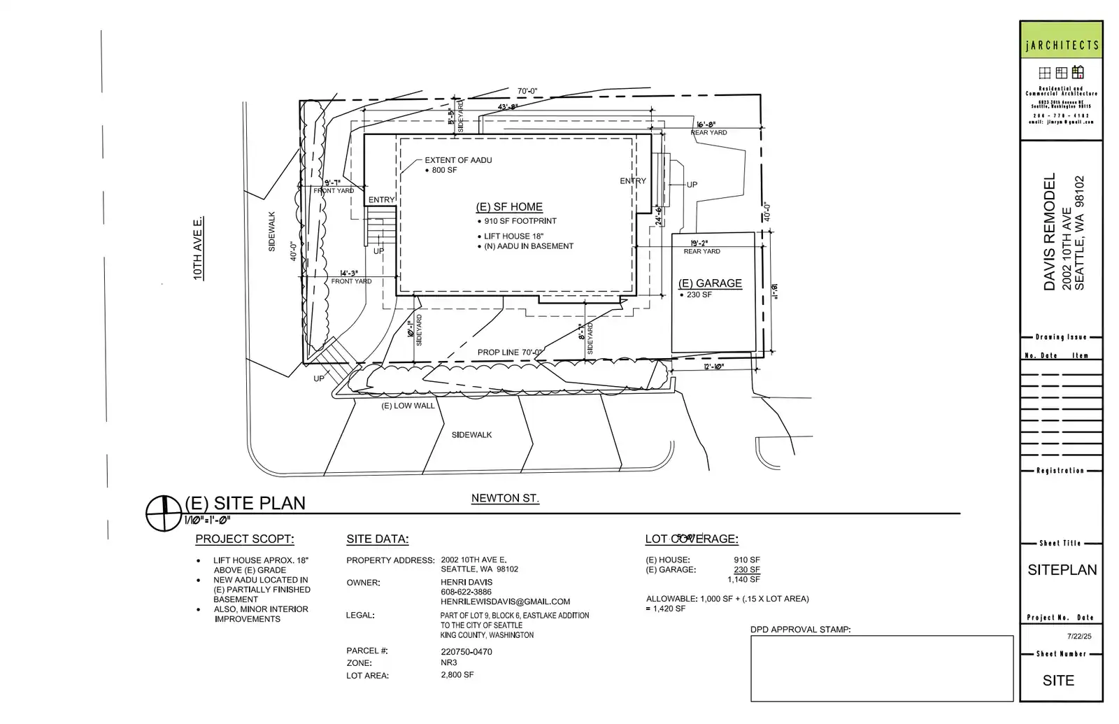 Site plan for 2002 10th Ave E