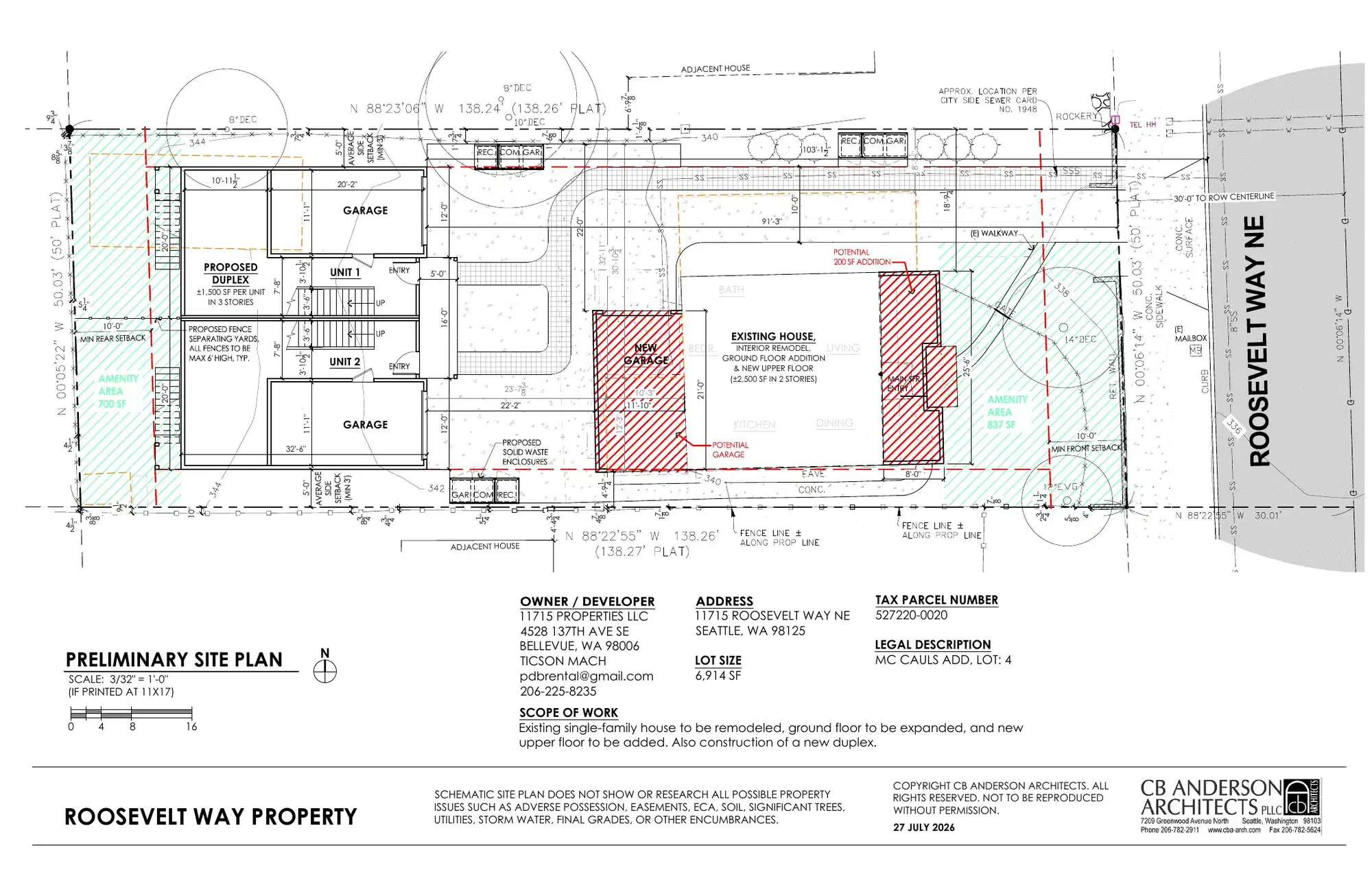 Site plan for 11715 Roosevelt Way NE