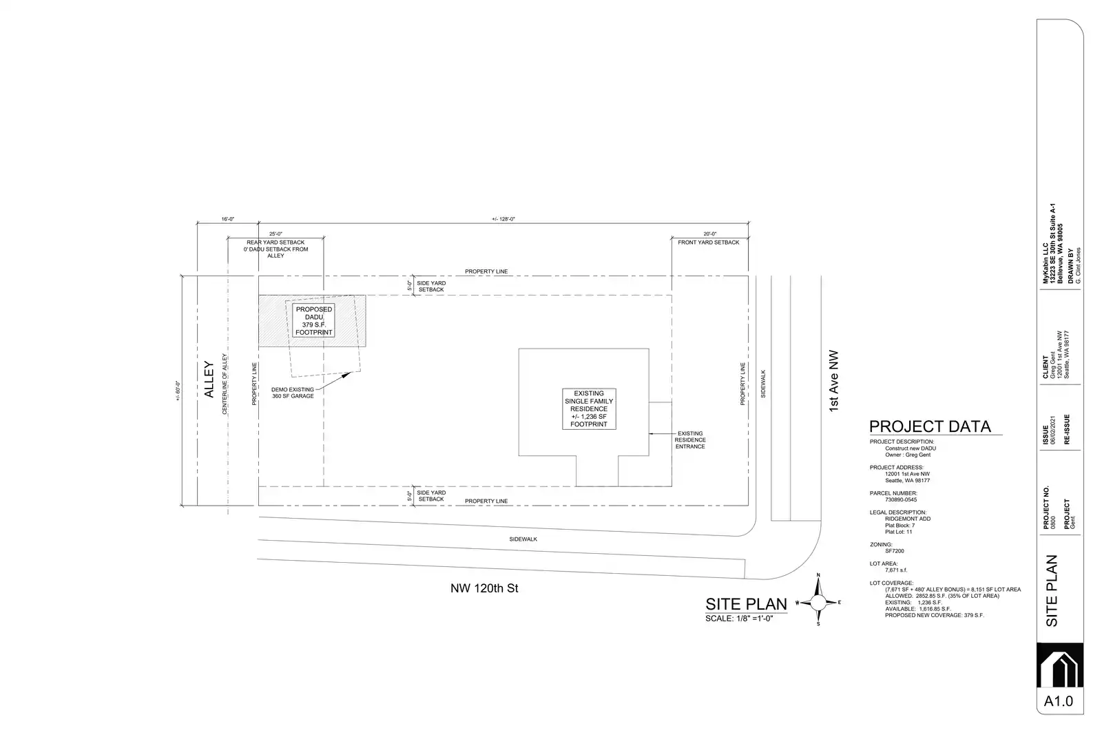 Site plan for 12001 1st Ave NW
