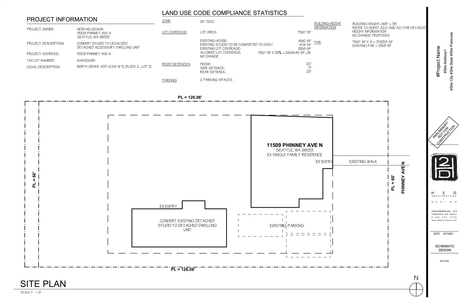 Site plan for 11509 Phinney Ave N