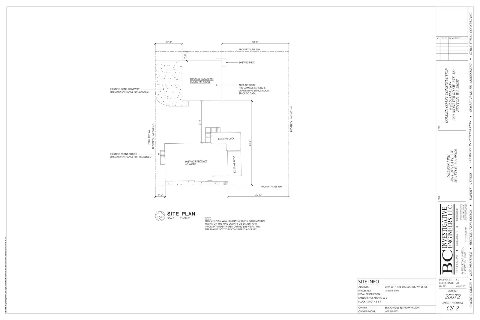Site plan for 3814 20th Ave SW