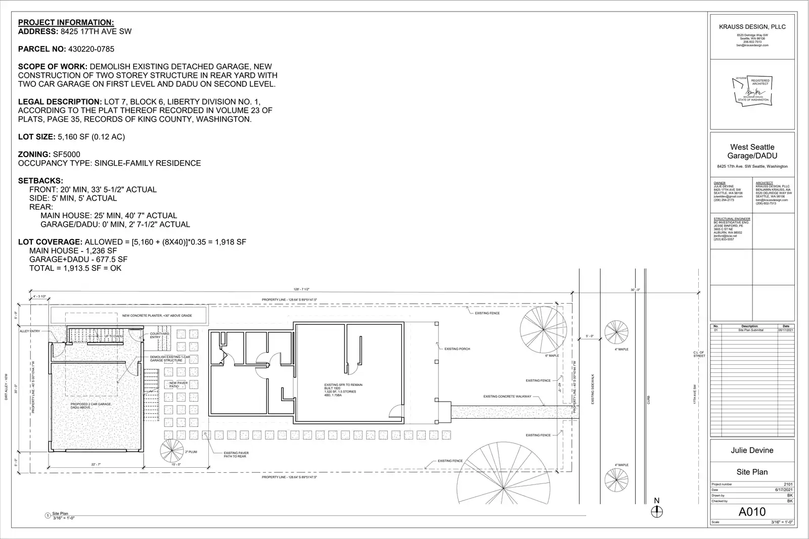 Site plan for 8425 17th Ave SW