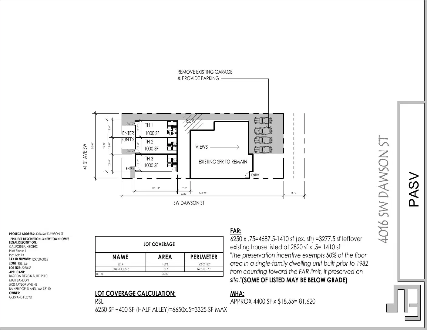 Site plan for 4016 SW Dawson St