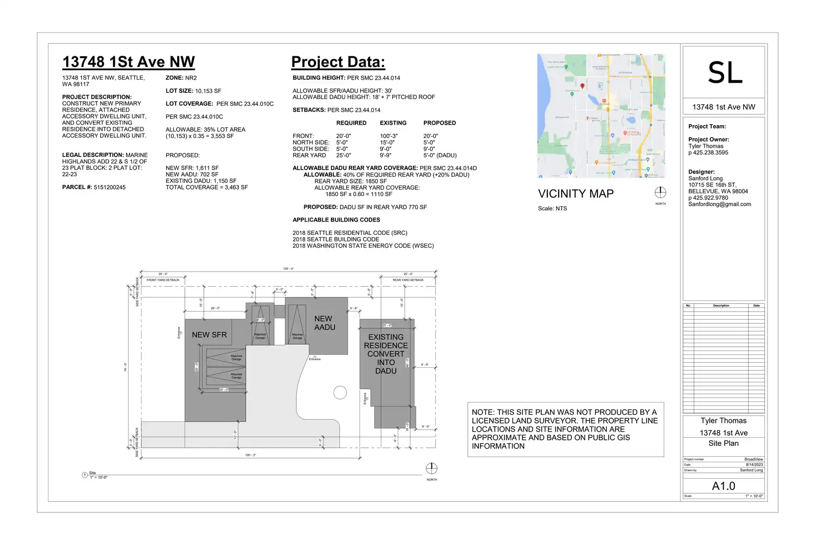 Site plan for 13746 1st Ave NW