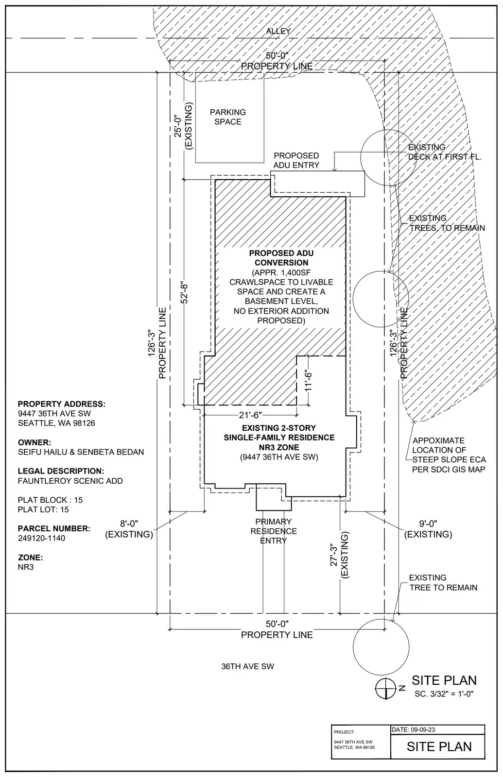 Site plan for 9447 36th Ave SW