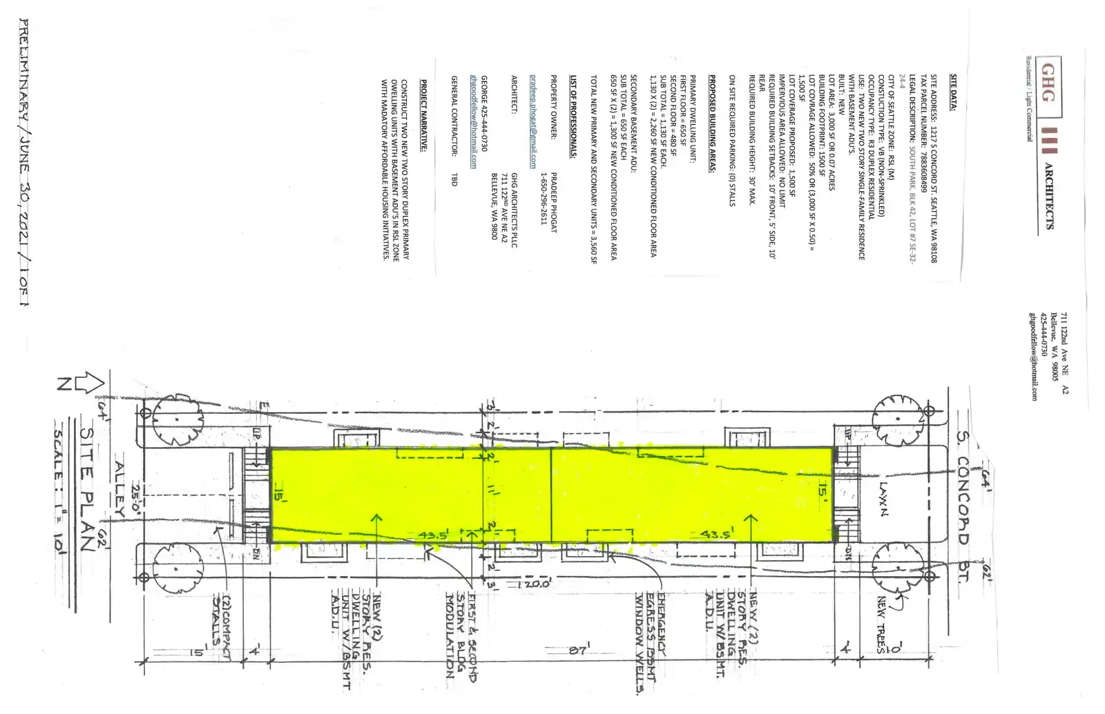 Site plan for 1215 S Concord St