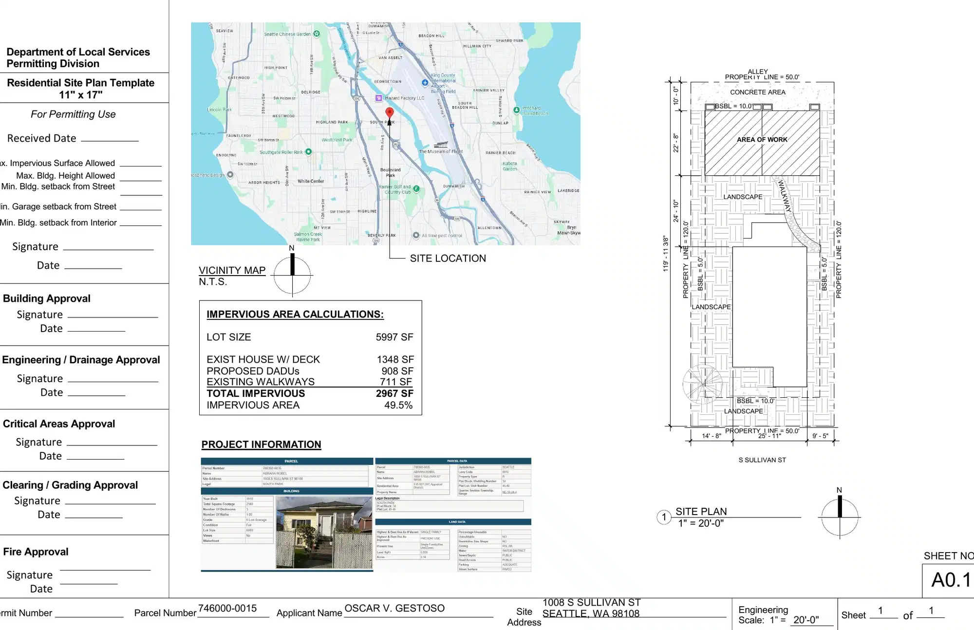 Site plan for 1010 A S Sullivan St