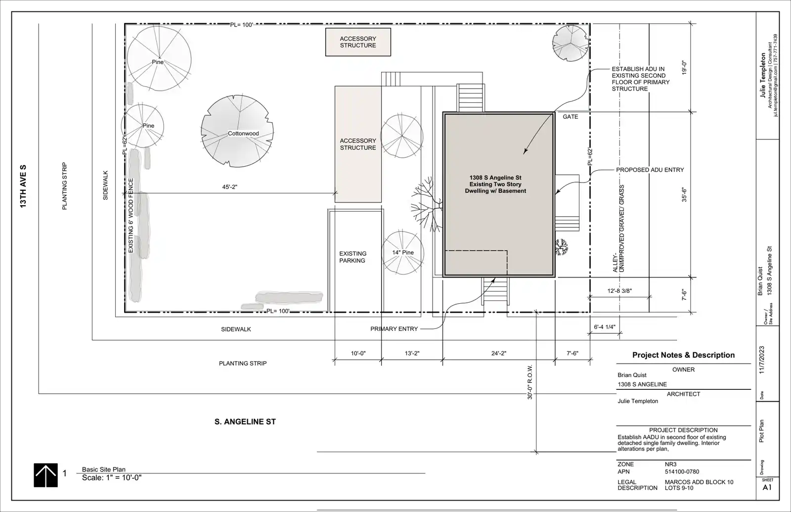 Site plan for 1308 S Angeline St